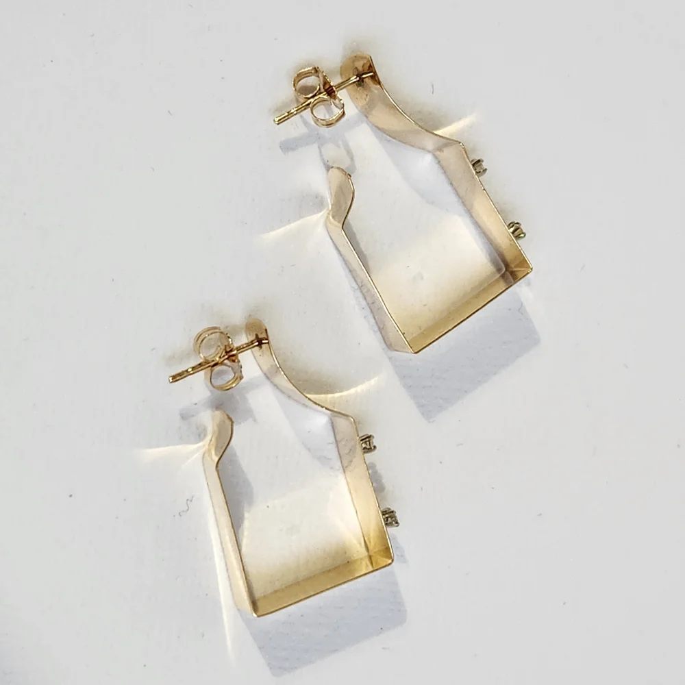 Very VTG Italian 80s 14K Gold Modernist Geometric Hoop & Diamond Earrings 3.30g - Picture 10 of 16